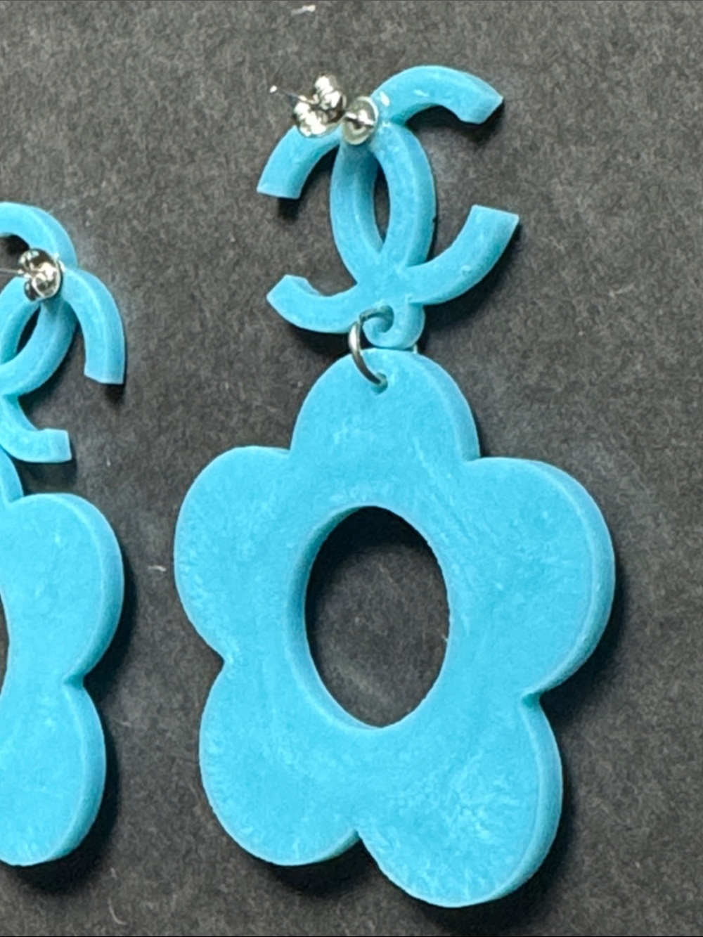 Blue CC Fashion Dangle Floral Earrings - Picture 8 of 14